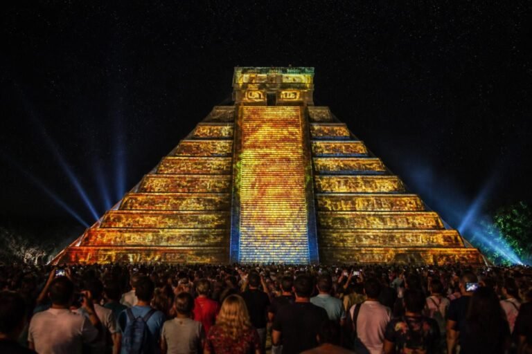 experience the enchanting chichen itza sound and light show, where history comes alive through mesmerizing lights and captivating storytelling under the stars.