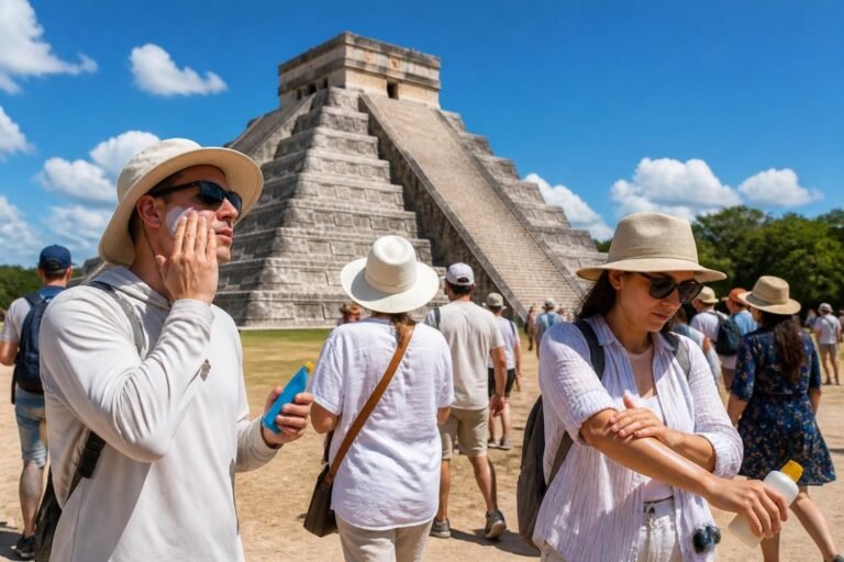 discover essential sun protection tips for a safe and enjoyable visit to chichen itza. stay hydrated, wear sunscreen, and protect yourself from the sun while exploring this iconic archaeological site.